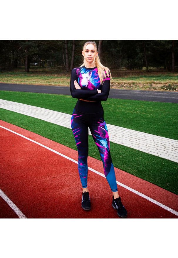 Legginsy sportowe damskie z wysokim stanem EXTREME HOBBY VIVID BULL TERRIER. Stan: podwyższony. Kolor: czarny. Materiał: poliester, elastan