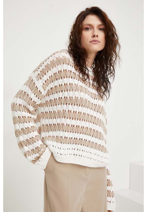 Answear Lab sweter damski kolor brązowy. Kolor: brązowy. Materiał: dzianina. Wzór: ze splotem. Styl: wakacyjny