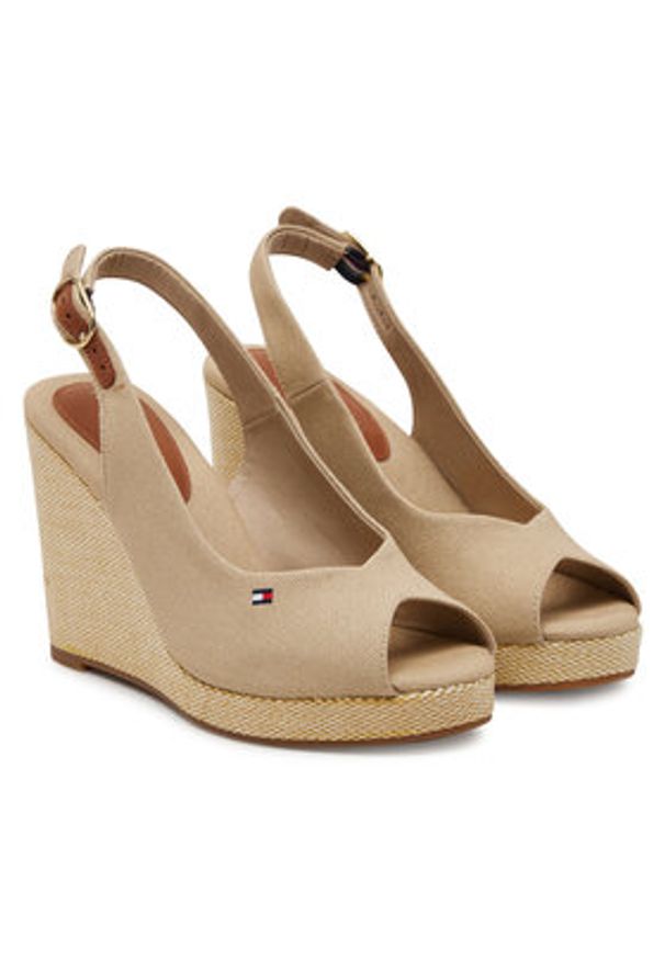 TOMMY HILFIGER - Tommy Hilfiger Espadryle Flag High Wedge Espad Slingback FW0FW08597 Beżowy. Kolor: beżowy. Materiał: materiał