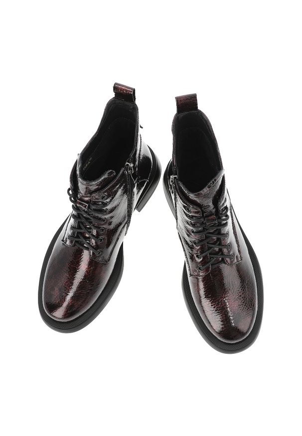 Bordowe Botki S.Barski Wygodne Buty Damskie. Okazja: na co dzień. Zapięcie: sznurówki. Kolor: czerwony. Materiał: lakier, skóra. Sezon: zima, jesień. Styl: klasyczny, casual