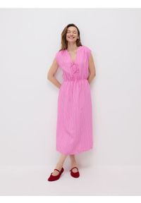 Reserved - Sukienka midi z wiązaniami - fuksja. Kolor: różowy. Materiał: tkanina, wiskoza. Długość: midi #1