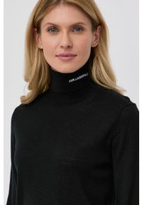 Karl Lagerfeld Sweter wełniany damski kolor czarny z golfem. Typ kołnierza: golf. Kolor: czarny. Materiał: wełna. Długość rękawa: długi rękaw. Długość: długie