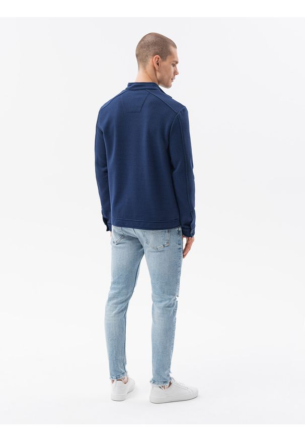 Ombre Clothing - Bluza męska rozpinana bez kaptura C453 - granatowa - XXL. Typ kołnierza: bez kaptura. Kolor: niebieski. Materiał: bawełna, żakard, poliester
