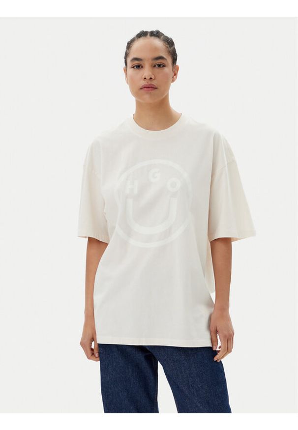 Hugo - HUGO T-Shirt 50511471 Beżowy Oversize. Kolor: beżowy. Materiał: bawełna