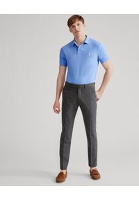 Ralph Lauren - RALPH LAUREN - Niebieska koszulka Mesh Slim Fit. Typ kołnierza: polo. Kolor: niebieski. Materiał: mesh. Długość: długie. Wzór: haft #5