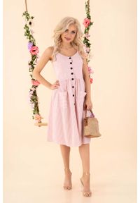 Merribel - Rozkloszowana Sukienka w Paski - Różowa. Kolor: różowy. Materiał: poliester, wiskoza, elastan. Wzór: paski #1