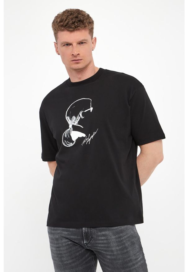 Karl Lagerfeld - T-shirt męski z haftem KARL LAGERFELD. Wzór: haft