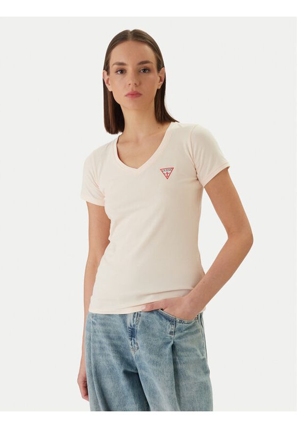 Guess T-Shirt W2YI45 J1314 Pomarańczowy Slim Fit. Kolor: pomarańczowy. Materiał: bawełna