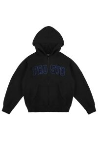 Bluza męska Prosto Zip Hoodie Axel KL251MSWE2181 - czarna. Okazja: na spacer, na co dzień. Typ kołnierza: kaptur. Kolor: czarny. Materiał: bawełna, materiał, dresówka. Wzór: aplikacja. Styl: casual, klasyczny. Sport: turystyka piesza #1