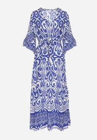 Born2be - Niebieska Sukienka Bawełniana w Ornamentalny Wzór z Gumką w Talii Orrielle. Okazja: na co dzień. Typ kołnierza: dekolt w serek. Kolor: niebieski. Materiał: bawełna. Typ sukienki: sportowe. Styl: casual, sportowy #2