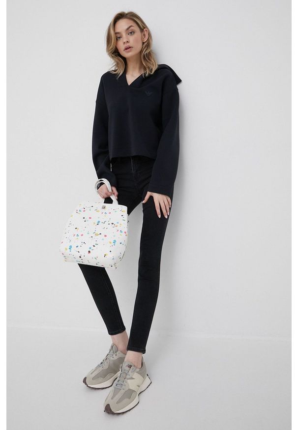 Emporio Armani bluza damska kolor granatowy gładka. Kolor: niebieski. Materiał: dzianina. Wzór: gładki