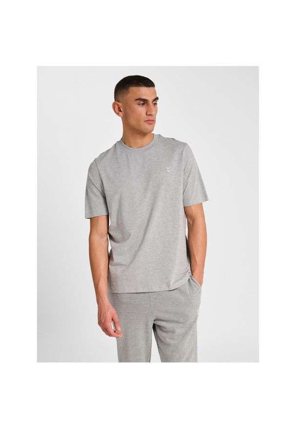 Hummel koszulka męska bawełniana logo haftowane hml Pulse T-shirt. Kolor: szary. Materiał: bawełna. Wzór: haft. Sport: fitness