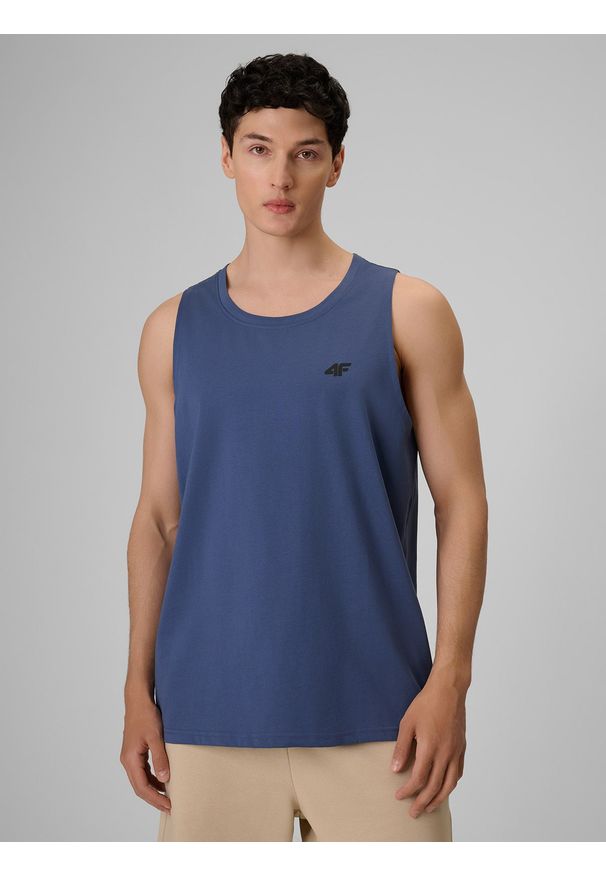 4f - 4F Koszulka bez rękawów regular gładka męska - denim XL. Okazja: na co dzień. Materiał: denim. Długość rękawa: bez rękawów. Wzór: gładki. Styl: casual
