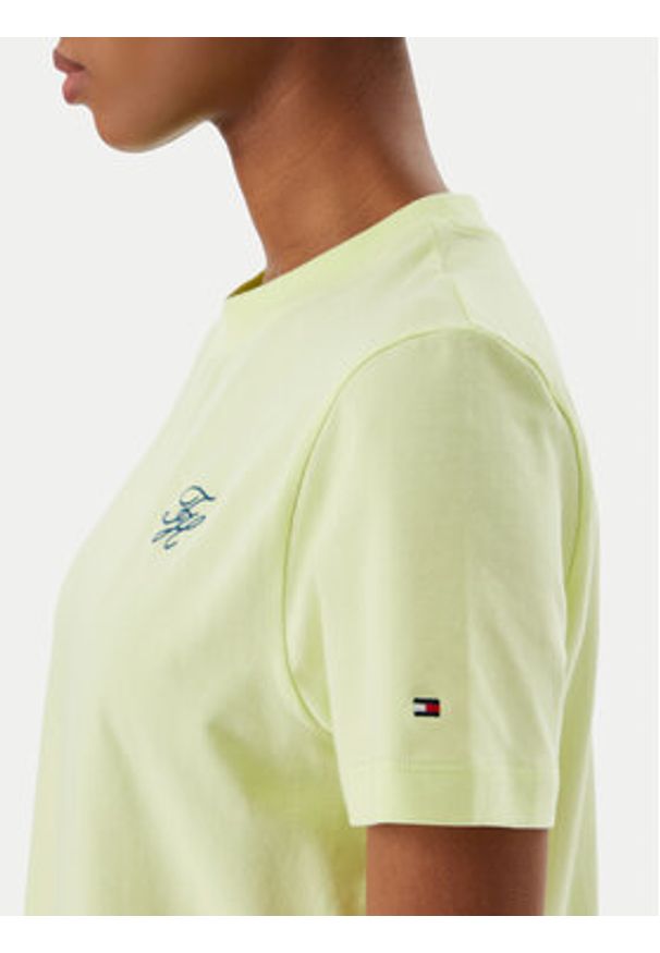 TOMMY HILFIGER - Tommy Hilfiger T-Shirt Logo Embroidery WW0WW48699 Żółty jasny Regular Fit. Kolor: żółty. Materiał: bawełna