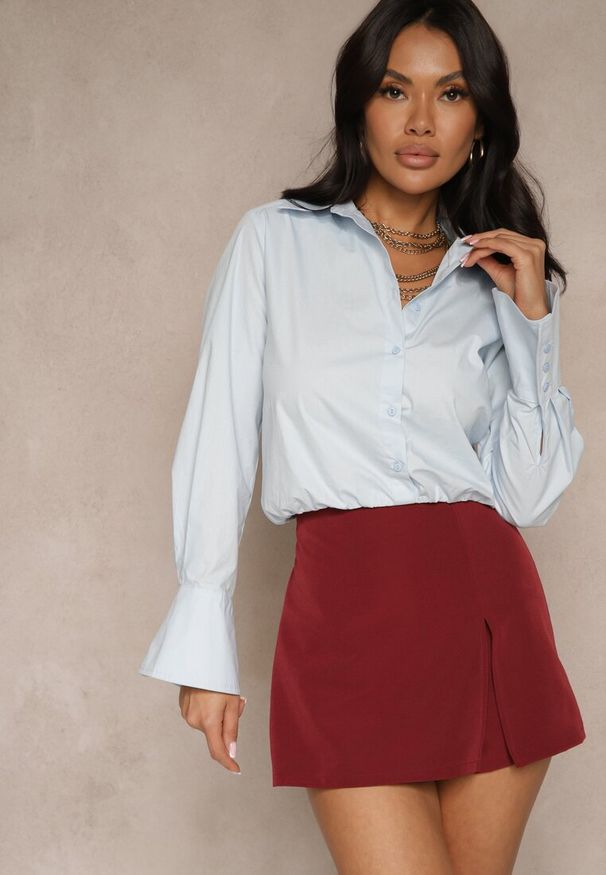 Renee - Bordowe Spódnico-Szorty High Waist z Rozcięciem Vikone. Okazja: na co dzień. Stan: podwyższony. Kolor: czerwony. Styl: casual, elegancki