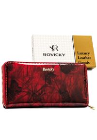 ROVICKY - Modny portfel damski z lakierowanej skóry naturalnej w czerwonym kolorze zamykany suwakiem Rovicky RH-25-1-DBF. Kolor: czerwony. Materiał: skóra, lakier #1