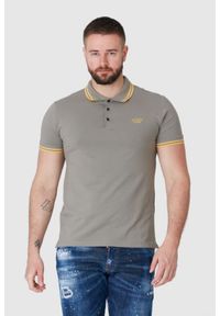 Guess - GUESS Khaki męska koszulka polo z wyszywanym logo, Rozmiar S. Typ kołnierza: polo. Kolor: zielony. Materiał: prążkowany. Długość rękawa: krótki rękaw