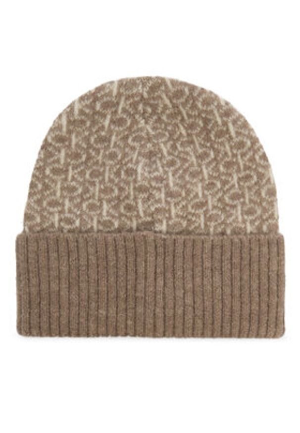 Calvin Klein Czapka Monogram Fold K60K612595 Beżowy. Kolor: beżowy. Materiał: wełna