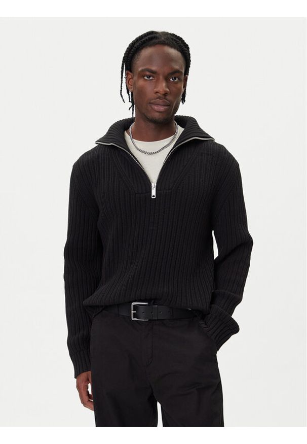 Hugo - HUGO Sweter Srigg 50547002 Czarny Relaxed Fit. Kolor: czarny. Materiał: bawełna