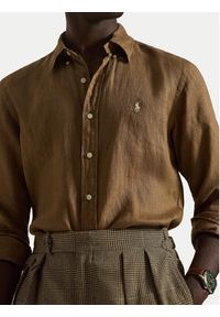 Polo Ralph Lauren Koszula 710966294505 Brązowy Regular Fit. Typ kołnierza: polo. Kolor: brązowy. Materiał: len #4
