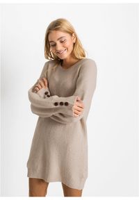 bonprix - Długi sweter z guzikami. Kolor: beżowy. Długość: długie #1