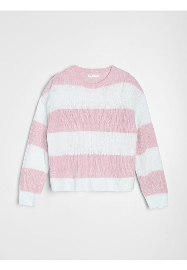 Sinsay - Sweter w paski - różowy. Kolor: różowy. Wzór: paski