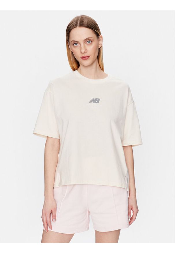New Balance T-Shirt WT31511 Beżowy Oversize. Kolor: beżowy. Materiał: bawełna