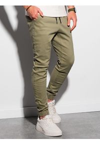Ombre Clothing - Spodnie męskie joggery P885 - oliwkowe - XXL. Kolor: oliwkowy. Materiał: elastan, bawełna. Styl: klasyczny