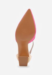 Renee - Fuksjowe Czółenka na Stożku Ozdobione Paskiem Wokół Kostki i Metaliczną Aplikacją Tiliri. Okazja: do pracy, na spotkanie biznesowe. Zapięcie: pasek. Kolor: różowy. Materiał: satyna, jedwab. Wzór: aplikacja. Obcas: na stożku. Styl: wizytowy, biznesowy, elegancki. Wysokość obcasa: średni #5