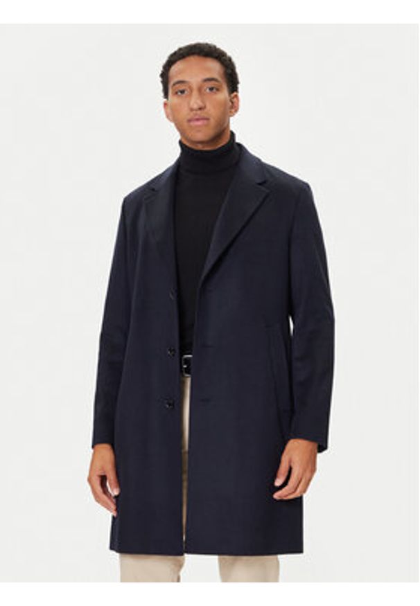 BOSS Płaszcz wełniany H-Jared 50551085 Granatowy Regular Fit. Kolor: niebieski. Materiał: wełna