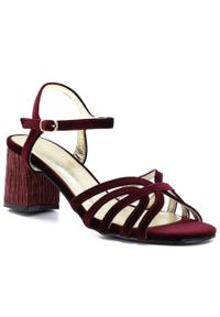 d&a - Sandały damskie na słupku bordowe D&A by S.Barski SR61-0102. Kolor: czerwony. Materiał: tkanina. Obcas: na słupku #1