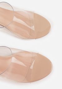 Renee - Beżowe Klapki z Transparentnym Słupkiem i Paskiem Los. Okazja: na co dzień. Kolor: beżowy. Materiał: skóra, koronka. Obcas: na słupku. Styl: casual, elegancki #7