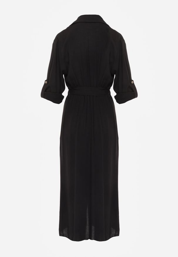 Renee - Czarna Koszulowa Sukienka Utility z Bawełny z Wiązanym Paskiem w Talii Retona. Okazja: na co dzień. Kolor: czarny. Materiał: bawełna. Sezon: lato. Typ sukienki: koszulowe. Styl: boho, glamour, casual