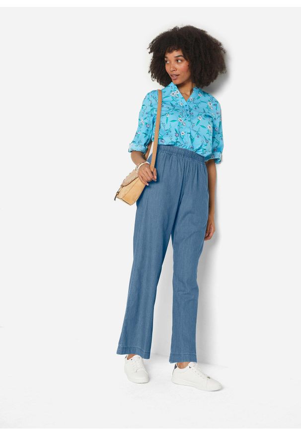 bonprix - Jeansy wide leg, wysoki stan, krótsza nogawka. Stan: podwyższony. Kolor: niebieski. Długość: krótkie