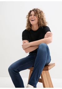 bonprix - Jegginsy mid waist z wygodnym paskiem w talii. Kolor: niebieski #3