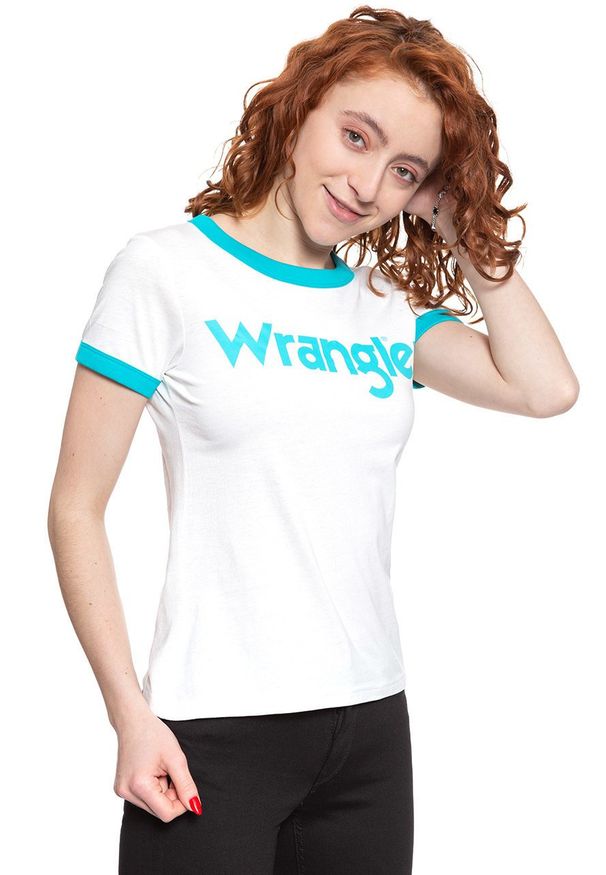 Wrangler - WRANGLER T SHIRT DAMSKI SS RINGER TEE OFF WHITE W7Z3EV737 112132162. Wzór: kolorowy