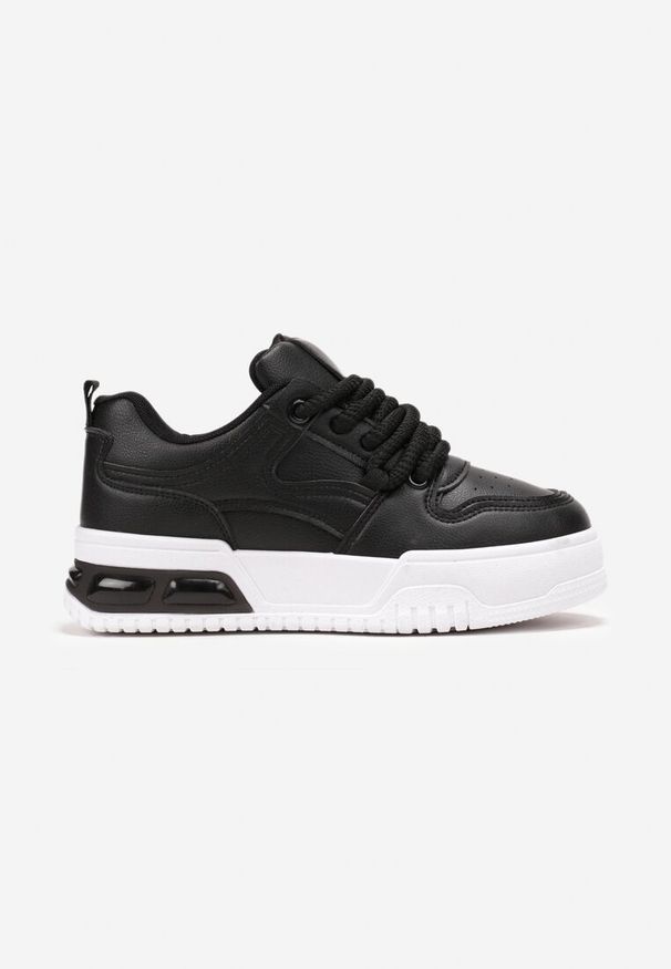 Born2be - Czarne Sznurowane Sneakersy na Grubej Podeszwie z Ekoskóry z Przeszyciami Malacia. Kolor: czarny