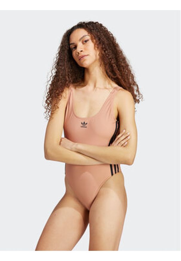 Adidas - adidas Strój kąpielowy Adicolor 3-Stripes Swimsuit IC2282 Brązowy Slim Fit. Kolor: brązowy. Materiał: syntetyk