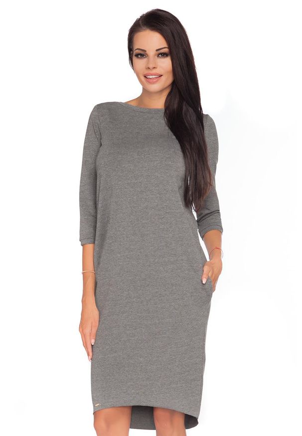 Tessita - Szara Dzianinowa Stylowa Sukienka z Wiązaniem na Karku. Kolor: szary. Materiał: dzianina. Styl: elegancki
