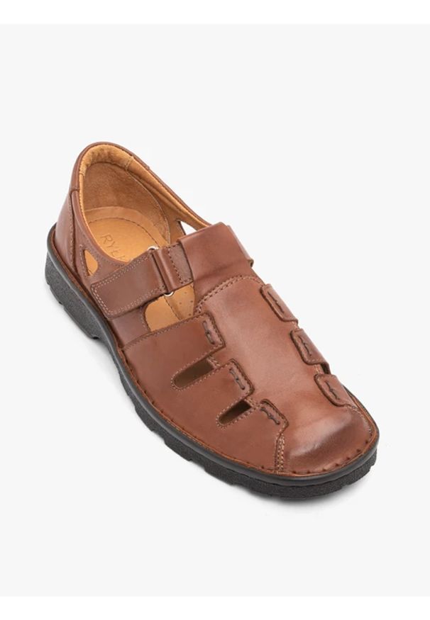 Ryłko - Brązowe sandały męskie. Zapięcie: rzepy. Kolor: brązowy. Materiał: skóra. Styl: street