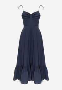 Renee - Granatowa Rozkloszowana Sukienka z Bawełny z Wiązanymi Ramiączkami Milistia. Okazja: na co dzień. Typ kołnierza: dekolt gorset. Kolor: niebieski. Materiał: bawełna. Długość rękawa: na ramiączkach. Typ sukienki: gorsetowe. Styl: casual, elegancki #4