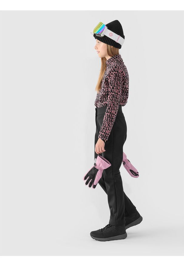 4f - 4F Spodnie narciarskie softshellowe membrana 5000 dziewczęce - czarne 134 (8-9 lat). Kolor: czarny. Materiał: tkanina, materiał, softshell, dzianina, syntetyk. Technologia: Windstopper. Sezon: lato. Sport: narciarstwo