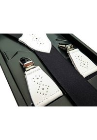 Modini - Czarne szelki z białymi ażurowymi skórkami SZ96. Kolor: wielokolorowy, czarny, biały. Materiał: skóra, guma. Wzór: ażurowy #1