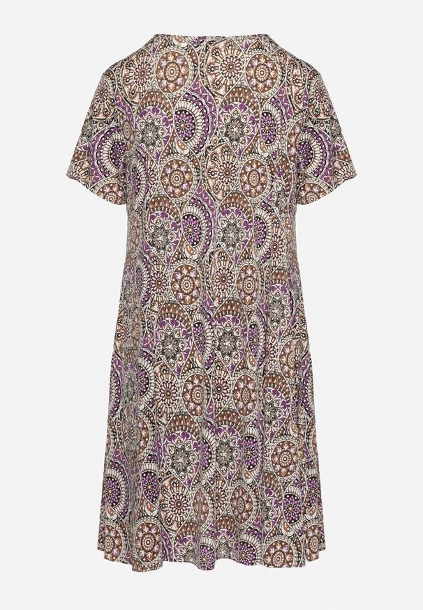 Born2be - Fioletowa Sukienka Mini z Wiskozy o Rozkloszowanym Fasonie Boho Aiselle. Kolor: fioletowy. Materiał: wiskoza. Wzór: kolorowy. Sezon: lato. Styl: boho. Długość: mini