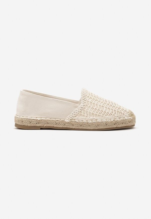 Renee - Beżowe Płaskie Espadryle z Ekozamszu Ozdobione Jutą Lemiala. Okazja: na co dzień. Kolor: beżowy. Materiał: jeans, len. Wzór: aplikacja. Sezon: lato. Obcas: na obcasie. Styl: klasyczny, casual. Wysokość obcasa: niski