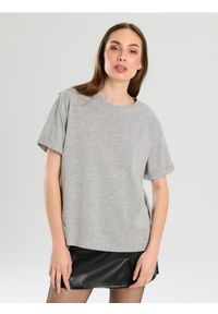 Sinsay - Bawełniana koszulka z krótkimi rękawami - szary. Kolor: szary. Materiał: bawełna. Długość rękawa: krótki rękaw. Długość: krótkie