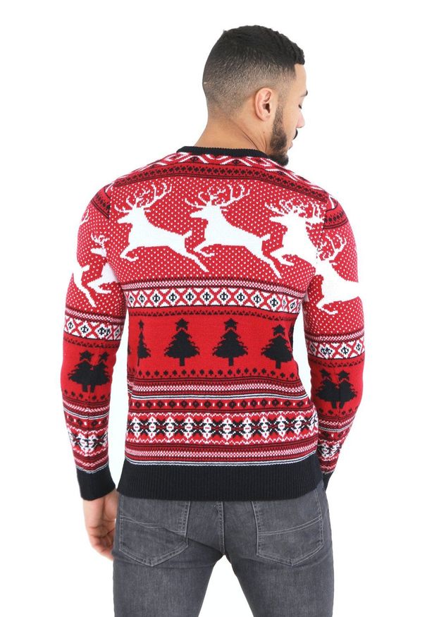 Czerwony Sweter w Renifery, Świąteczny - Brave Soul. Kolor: czerwony. Materiał: akryl. Styl: wizytowy