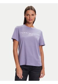 TOMMY HILFIGER - Tommy Hilfiger T-Shirt WW0WW40276 Fioletowy Regular Fit. Kolor: fioletowy. Materiał: bawełna