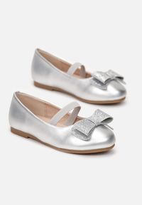 Born2be - Srebrne Balerinki Agatheope. Zapięcie: pasek. Kolor: srebrny. Materiał: materiał. Szerokość cholewki: normalna. Wzór: gładki. Styl: elegancki #2