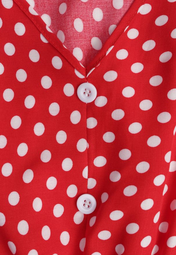 Born2be - Czerwona Sukienka z Gumką w Pasie i Falbanką Romilla. Kolor: czerwony. Materiał: bawełna. Sezon: lato. Styl: wizytowy